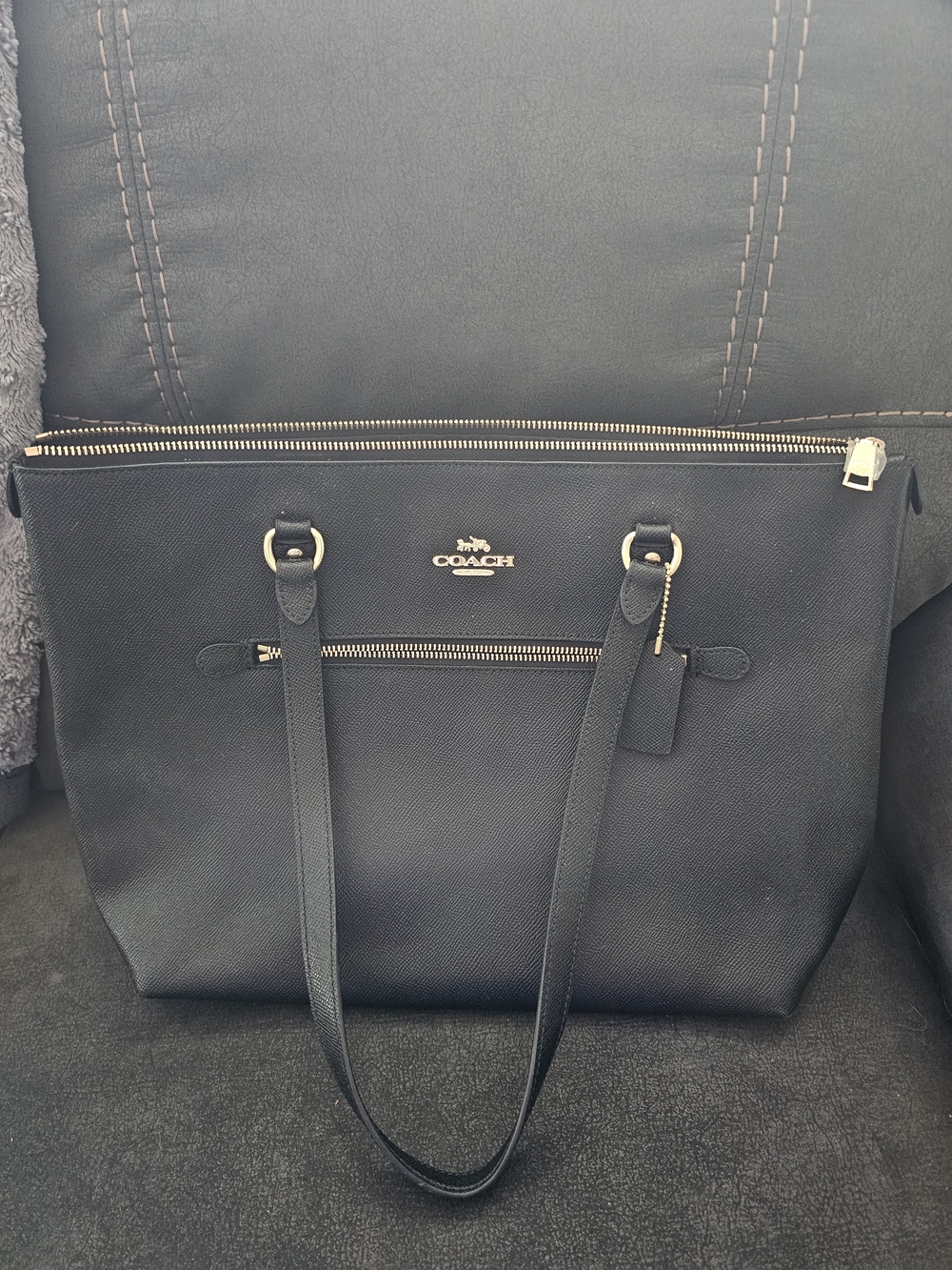 Coach Black Leather Tote Bag with Gold Hardware